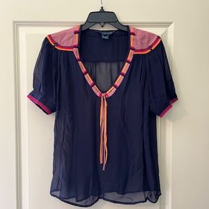 Navy Color Block Blouse